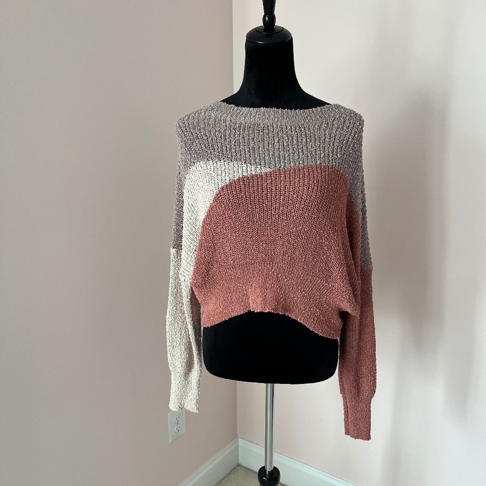 NWT Debut Cropped Dolman Sleeve Earth Tone Pullover Sweater L (Minor Flaw)